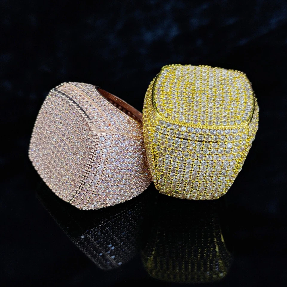 Anillo Cuadrado Hip Hop Completo 5A Circón Cobre Chapado en Oro Real 18K Anillo para Dedo Pulgar Foto 1 de 4