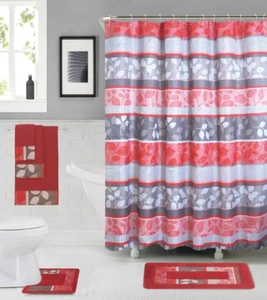 18 Piece Shower curtain set with Geometric design Made of 100%polyester.(Junia) - Picture 1 of 1