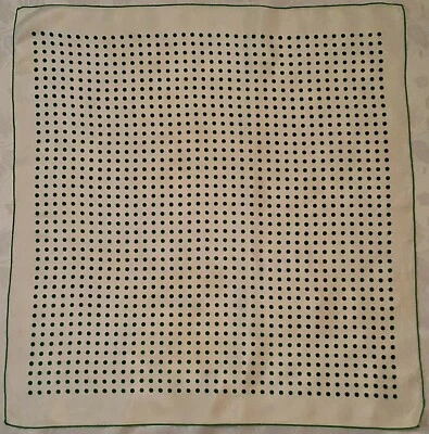 SCARF VINTAGE AUTHENTIC POLKA DOTS WHITE GREEN ACETATE 26" SQUARE - Image 1 of 3