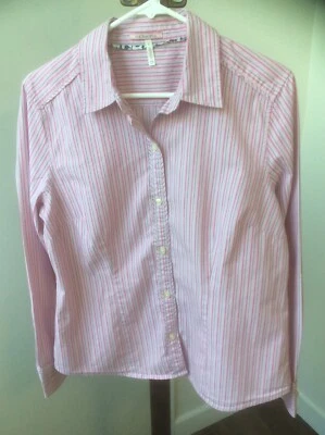 G.H. Bass & Co. Womens Long Sleeve Button Down Shirt Top PINK BLUE Stripes LARGE - Image 1 of 4