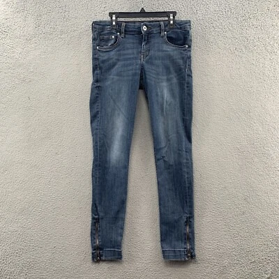 Pantalones de mezclilla para mujer H&M ajustados cintura baja al tobillo con cremalleras al tobillo azul talla 28 Foto 1 de 4