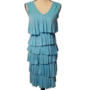 INC International Concepts Ruffle Dress Turquoise Blue Small S - Picture 1 of 7