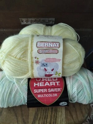 Lot of 2+ Bernat Softee Baby Yarn  Yellow & Red Heart Super Saver Multicolor  - Image 1 of 4