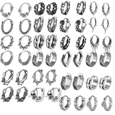 Pendientes de aro de acero inoxidable 2 piezas hombres mujeres punk calavera espiga oreja piercings 18G Foto 1 de 4