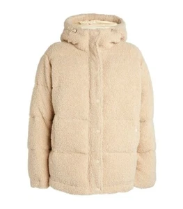 Good American Plus Size 6 Beige Reversible Sherpa Puffer Hooded Jacket Coat 3XL - Picture 1 of 24