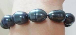 Huge 7.5-8"11-14mm Natural Tahitian genuine black drop pearl bracelet 14K AA - Picture 1 of 5