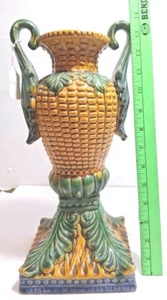 Very Rare Majolica Double Handle Pottery Vase. Corn Cob Design. 14” - Picture 1 of 8