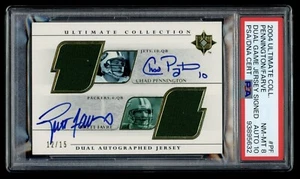 2004 Ultimate Collection Pennington Brett Favre Dual Game Jersey Auto /15 PSA 8 - Picture 1 of 2