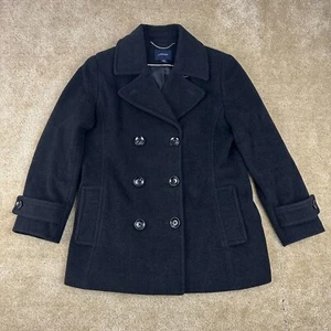 Lands End Womens Wool Peacoat 10 Jacket Black cashmere Lined - Picture 1 of 14