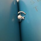 Smily Face Ring With Star And Pearl Deco - Silver Tone