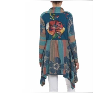 🩵🤎🩵IVKO Strickjacke Pullover Staubtuch 44 blau Stickerei wunderschön Boho - Bild 1 von 8