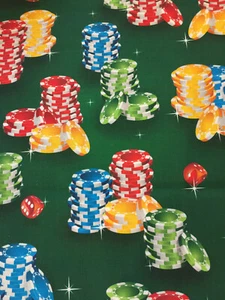 CASINO FUN BY DAVID TEXTILES PLAYING CARD SYMBOLS SUITS ON BLACK VEGAS FABRIC HY - Picture 1 of 4