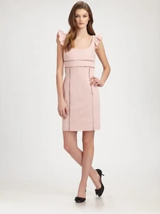 Red Valentino Sheath Dress Ruffled Shoulder Pink Cotton Seamed Size 42 US 4/6 - Picture 1 of 11