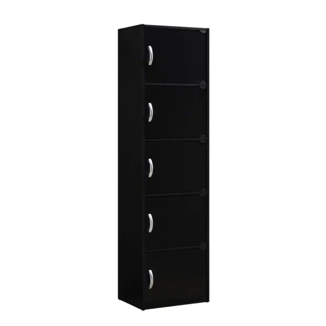 Hodedah HID5BLACK 5-Shelf Storage Cabinet - Black
