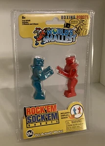 WORLDS SMALLEST Rock Em Sock Em Boxing Ring Robots Game RED ROCKER BLUE BOMBER - Picture 1 of 6