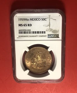 MEXICO-1965-MO-OUTSTANDING 20 CENTAVOS COIN,GRADED BY NGC 65 RD. - Picture 1 of 4