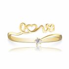 14k Real Solid Yellow Gold Solitaire Cz Dainty Script Love Adjustable Band Ring