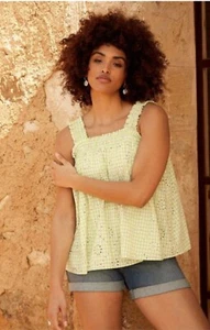 Mint Velvet sleeveless green white gingham Broderie Anglaise Top medium UK 12 - Picture 1 of 7