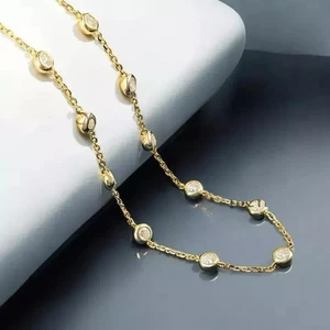 4.Ct Round Cut Lab Created Diamond Women's Station Necklace 14k Yellow Gold Over - Picture 1 of 5