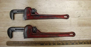 2 Vintage Ridgid U.S.A.  Heavy Duty Pipe Wrenches,14" & 12", W/Clean Jaws,VGC! - Picture 1 of 18