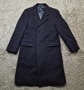 100% Cashmere Coat Mens Large Navy Blue Long Trench Warm Winter - Picture 1 of 12