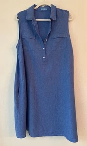 J McLaughlin Dress Women XL Blue V Neck Button Riviera Linen Summer Neutral Luxe - Picture 1 of 9