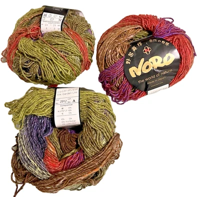 3 Noro Silk Garden Lite yarn skeins in Red, Purple, Green, Brown Color # 2012 - Image 1 of 3
