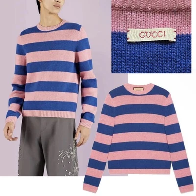 GUCCI SUÉTER PARA HOMBRES PUNTO DE LANA DE CACHEMIR A RAYAS con DETALLE DE LOGOTIPO $1,800 talla L GRANDE Foto 1 de 4