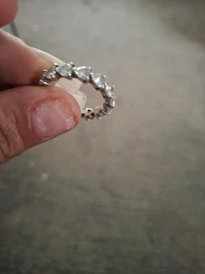 Women's Heart Cut Lab Created Diamond Full Eternity Wedding Band Ring 925 Silver - Image 1 of 4