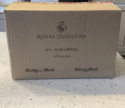 Set Of 8 Royal Doulton Daily Mail 24% Lead Crystal Glasses , New , Boxed  - Image 1 of 4