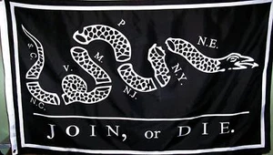 BANDERA NEGRA JOIN OR DIE - BANDERA PATRIOTA - TEA PARTY - REVOLUCIONARIO EE. UU. - 1776 - Imagen 1 de 1