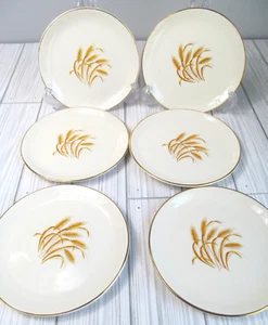 Set Of 6 Golden Wheat Bread And Butter Plates 6” 22kt Gold Rimmed Made In USA Y - Picture 1 of 5