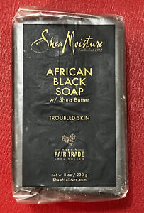 Shea Moisture African Black Soap w/ Shea Butter 8 oz Bar for Troubled Skin - NEW