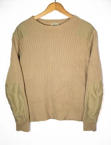 LL Bean Commando Sweater 100% Cotton Shoulder Elbow Patches Tan Men's L - Imagen 1 de 9