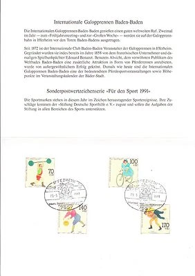 Germany 1991 Klappkarte Equestrian / Sport Mi 1499-1502 Sc B701-704 ETB Luxe ! - Image 1 of 3