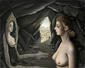 PAUL DELVAUX Surrealism Art Poster or Rolled Canvas Print "Woman in the Mirror" - Picture 1 of 1