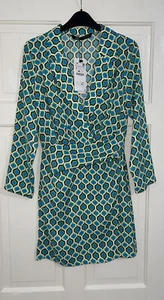 ZARA BLUE GREEN GEOMETRIC PRINT WRAP STYLE COLLARED BLAZER DRESS SIZE S BNWT - Picture 1 of 12