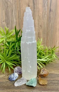 6” Selenite Tower Chakra Stone Set Personal Kit Therapy Stones Cleanse Recharge - Picture 1 of 8