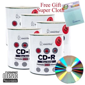 500 Stück Smartbuy CD-R 52X 700MB Shiny Silver Blank Disc + GRATIS Mikrofasertuch - Bild 1 von 5