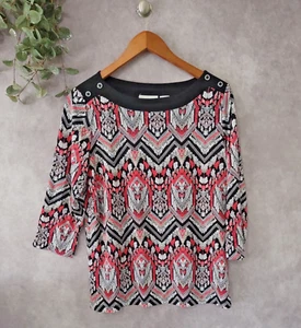 Alfred Dunner Top Women Small Pink Black Aztec Print 3/4 Sleeve Pullover Blouse - Picture 1 of 5