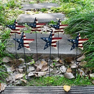 6set 4th of July Metal Barn Star Yard Sign Outdoor Lawn Decor, Patriotic US Flag - Picture 1 of 7