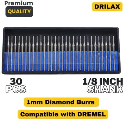 30x 1mm Diamond Drill Bits for Jewelry, Sea Glass, Crafts | Dremel 1/8" Rotary T - Image 1 of 4