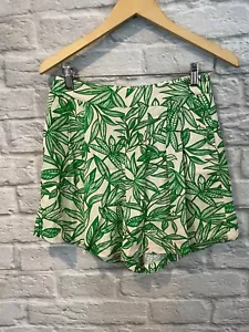 NWT ZARA Green Leaf Print Linen Blend Pleated Shorts Sz S *small flaw* - Picture 1 of 9