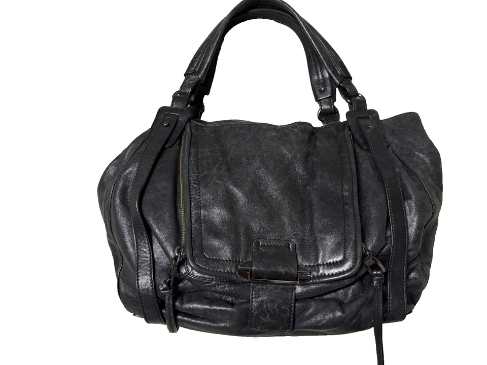 Bolso de Hombro Hobo Grande de Cuero Granulado Negro KOOBA Jonnie Bolsillo Exterior con Cremallera Foto 1 de 4