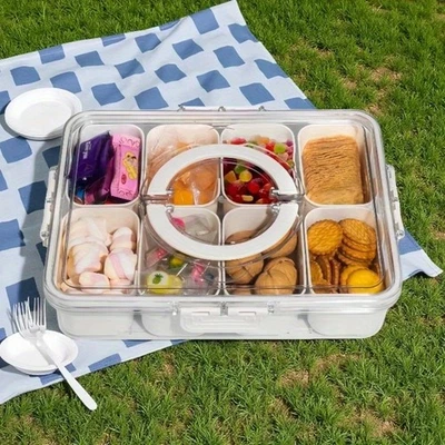 Bandeja Caja Snack Dividida con Tapa y Asas - Caramelo Plástico Portátil Transparente Foto 1 de 4