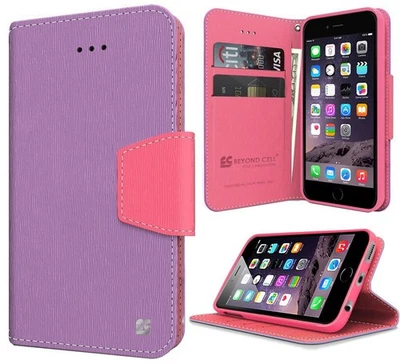 PURPLE PINK INFOLIO WALLET CREDIT CARD ID CASH CASE STAND FOR iPHONE 6 PLUS 5.5" - Image 1 of 4