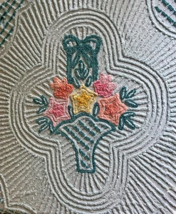 Vintage Plüsch Chenille Queen Tagesdecke 88 x 102 Meer Schaum Grün Korb Floral - Bild 1 von 12