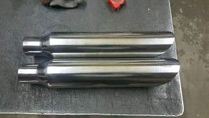 18" STAINLESS EXHAUST TIPS 2.25" INLET 3.5" OUTLET "SHOCKER LOGO" - Photo 1/8