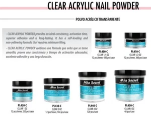 Polvo acrílico transparente Mia Secret - 0,25 oz / 0,5 oz / 1 oz / 2 oz / 4 oz / 8 oz