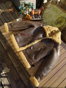 Men's Vintage B6 Bomber Jacket Original Sheep Shearling Warm Genuine Fur Jacket - Picture 1 of 15